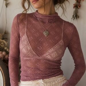 Intimately Free People Lace Top Womens Small Pink Y2K Fairy Sheer Coquette Layer